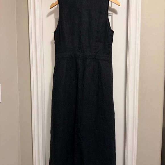 Vintage Harvé Benard Black Linen Midi Dress Medium Tailored Minimalist - Picture 2 of 9